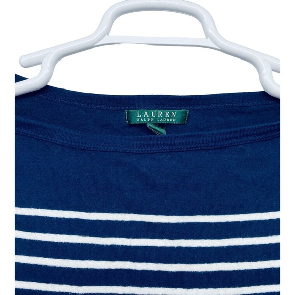 Ralph Lauren Blue Stripes T Shirt Size Large Lace‎ Up Tie Shoulders L - Picture 2 of 7